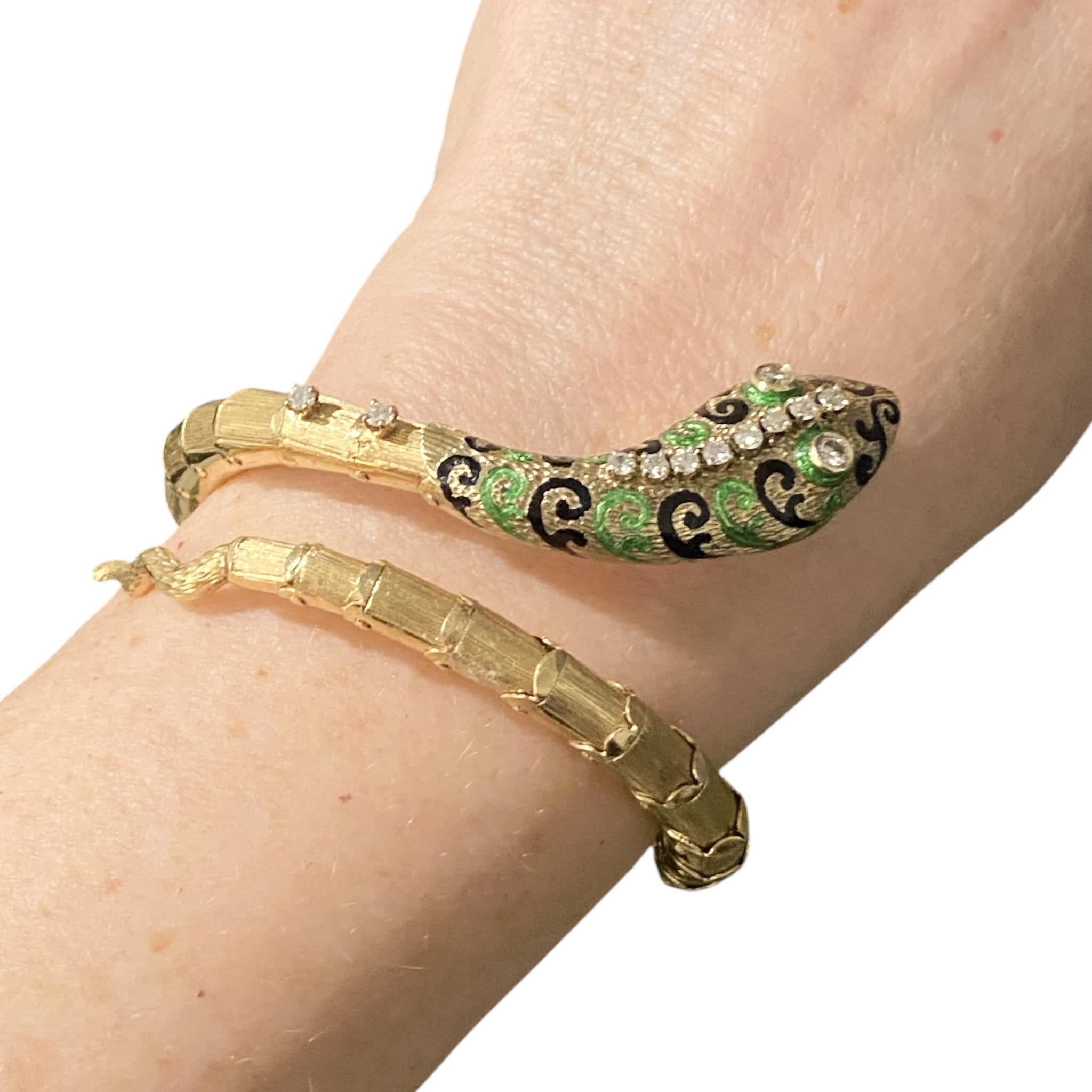 Bracciale a serpente articolato con smalto e diamanti d'epoca 14K in vendita 4