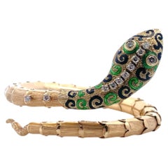 Vintage 14K Enamel & Diamond Articulated Snake Bracelet
