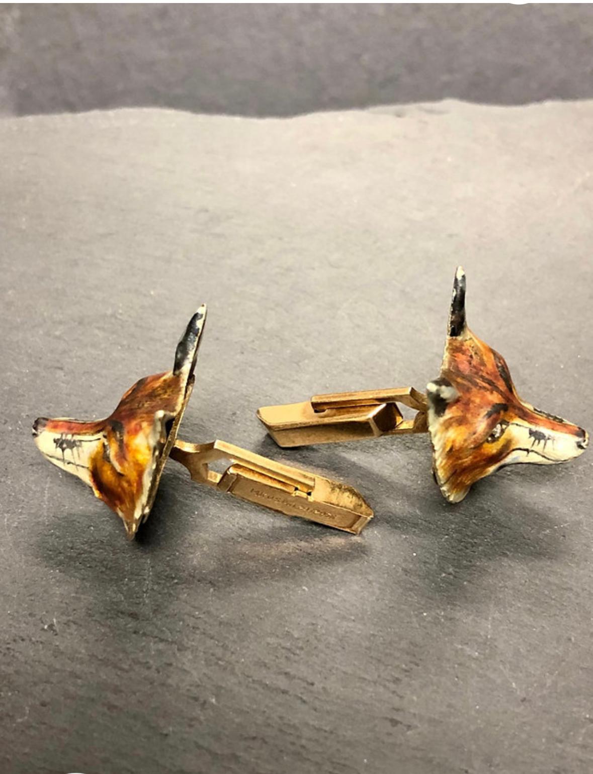 The mosts exceptional pair of enamel cufflinks we have ever had in stock. We place them some time in maybe the early 40’s based on the style and craftsmanship. The enamel coloring is incredible and the detail is amazing. They’re almost three