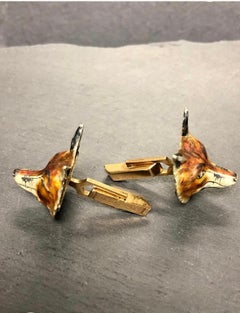 Vintage 14k Enamel Diamond Fox Cufflinks