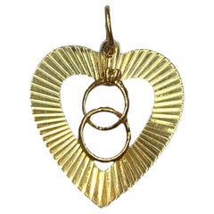 Vintage 14K Engine Turn Diamond Wedding Rings Heart Charm Pendant