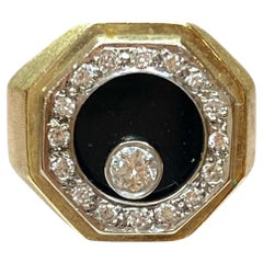 Vintage 14K Floating Diamond & Onyx Ring