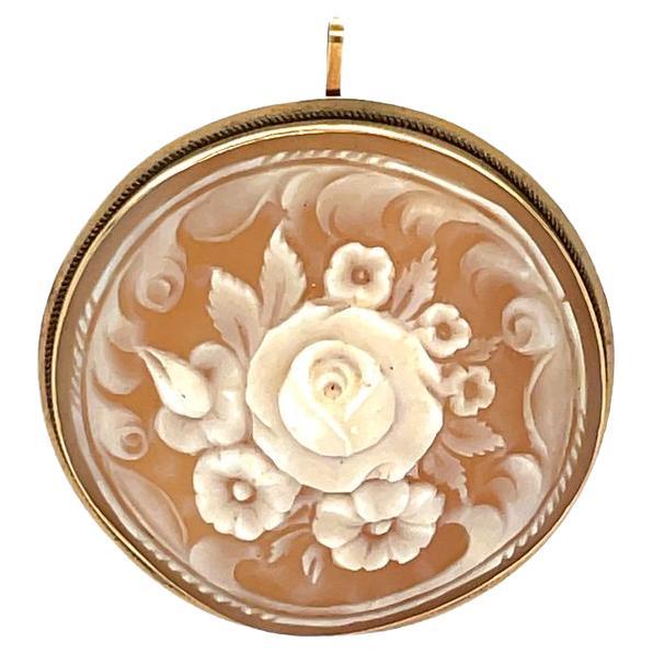 Vintage 14K Floral Cameo Round Brooch/Pendant