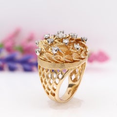 Vintage 14k Flower Diamond Ring Natural Diamonds Solid Rose Gold Charles Krypell
