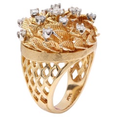 Vintage 14k Flower Diamond Ring Natural Diamonds Solid Rose Gold Charles Krypell