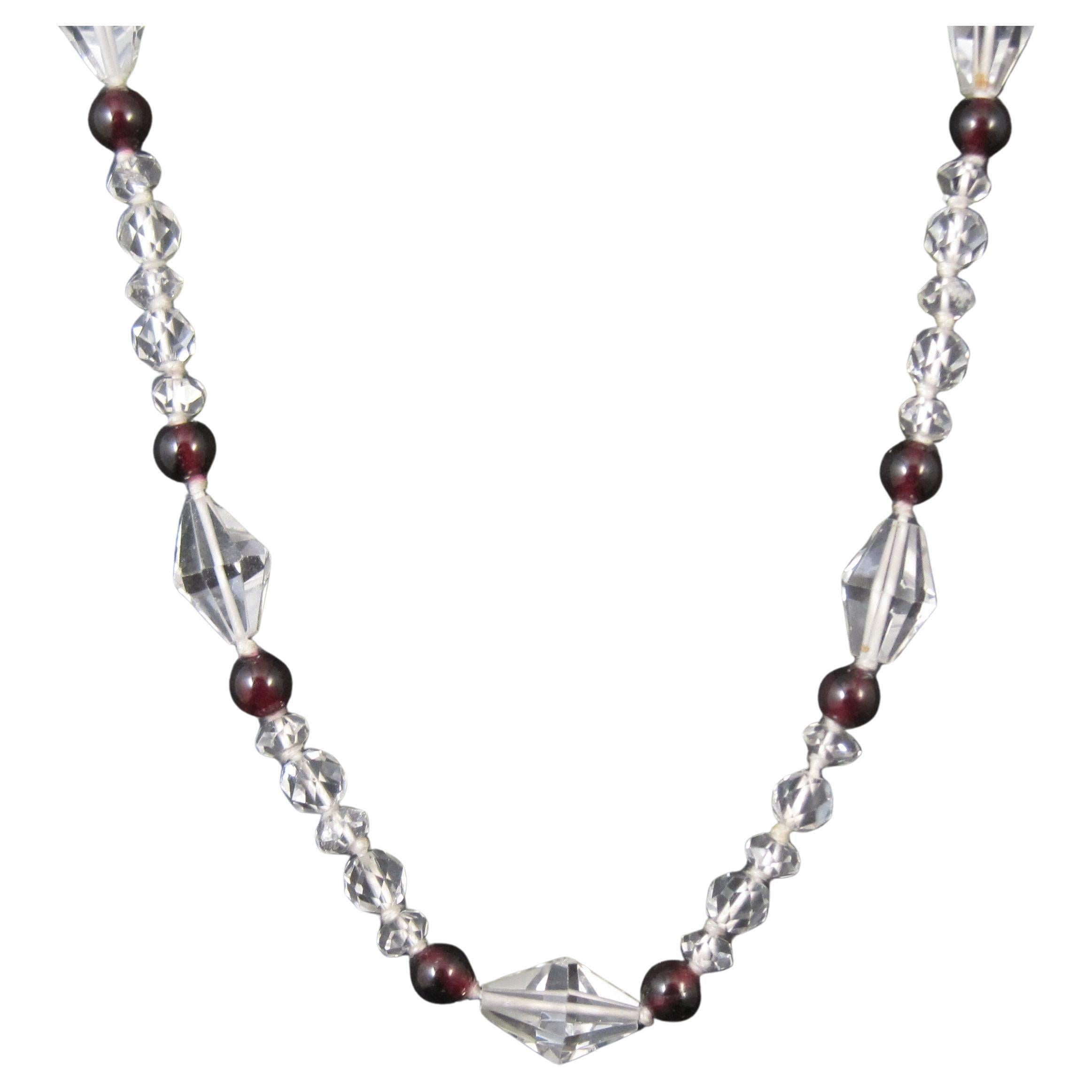 Vintage 14K Garnet and Crystal Bead Necklace 33 Inches For Sale