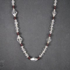 Vintage 14K Garnet and Crystal Bead Necklace 33 Inches