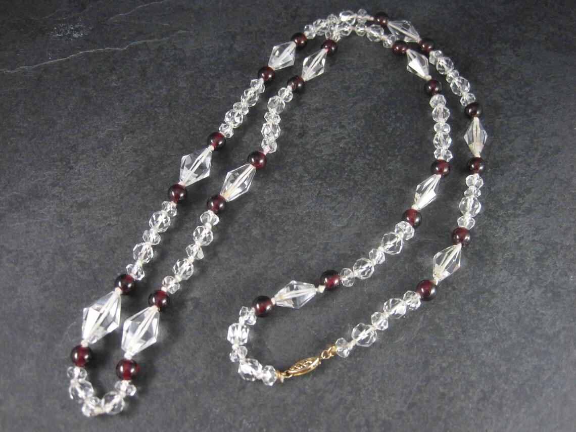 Art Déco Collana d'epoca in granato e cristallo 14K di 33 pollici in vendita