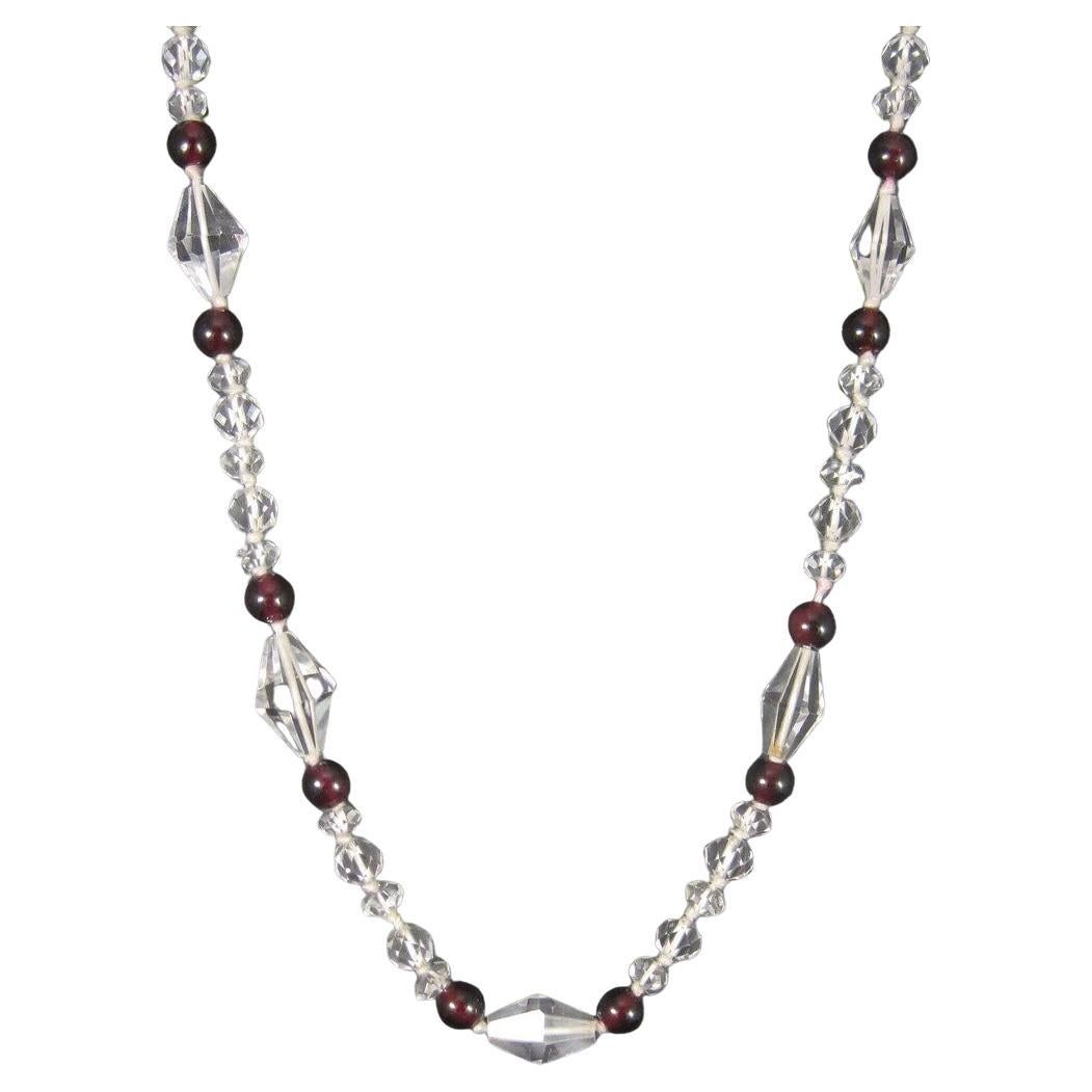 Vintage 14K Garnet and Crystal Necklace 33 Inches