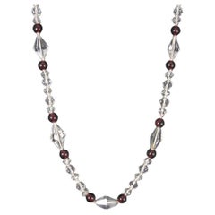 Vintage 14K Garnet and Crystal Necklace 33 Inches