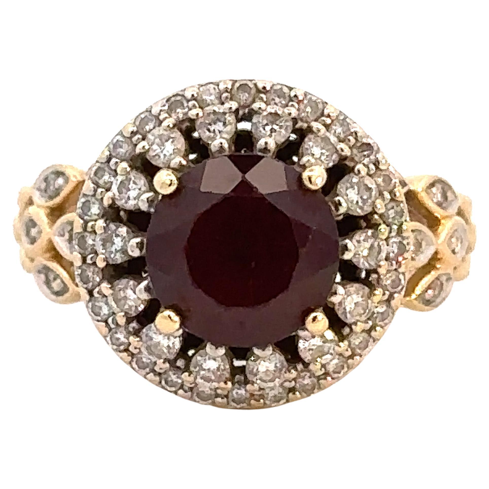 Vintage 14k Garnet Diamond Ring For Sale