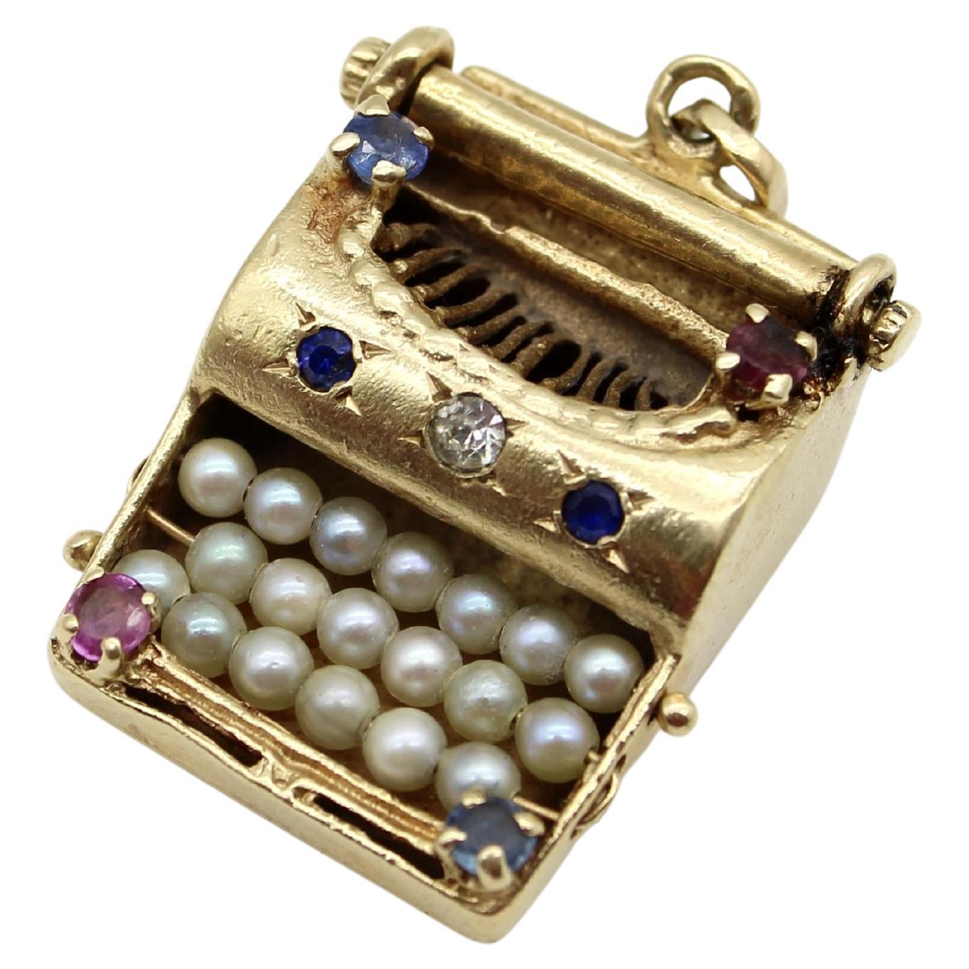 Vintage 14K Gołd Novelty Typewriter Charm con gemme