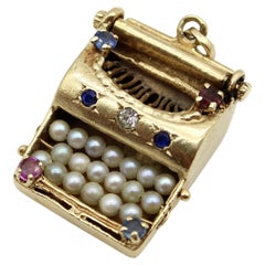Vintage 14K Gołd Novelty Typewriter Charm con gemme