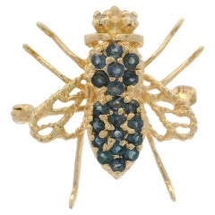 Vintage 14k Gold 0.40ctw Sapphire Open Work Bee Fly Insect Pin Brooch Pendant