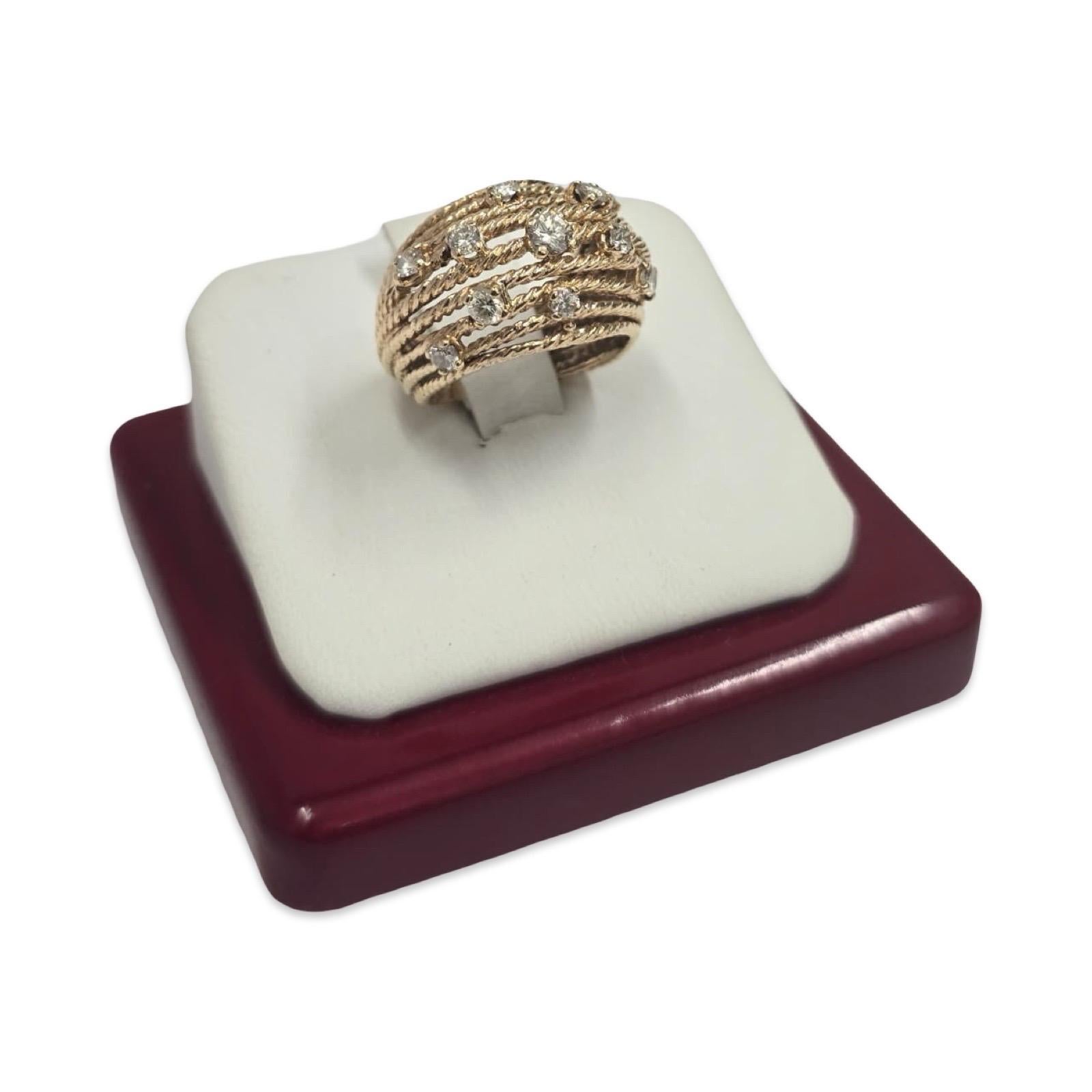 Vintage 14K Gold 0.65ct VS Diamond Multi-Row Rope Dome Ring en vente 5