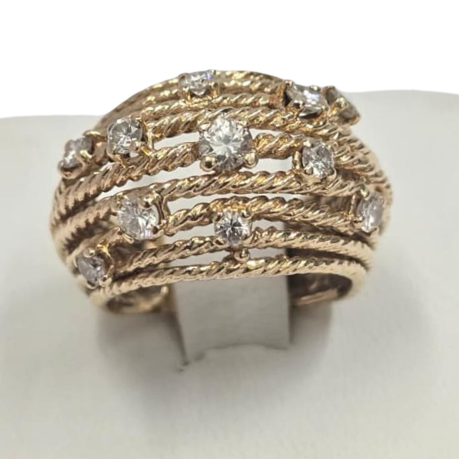 Vintage 14K Gold 0.65ct VS Diamond Multi-Row Rope Dome Ring en vente 6