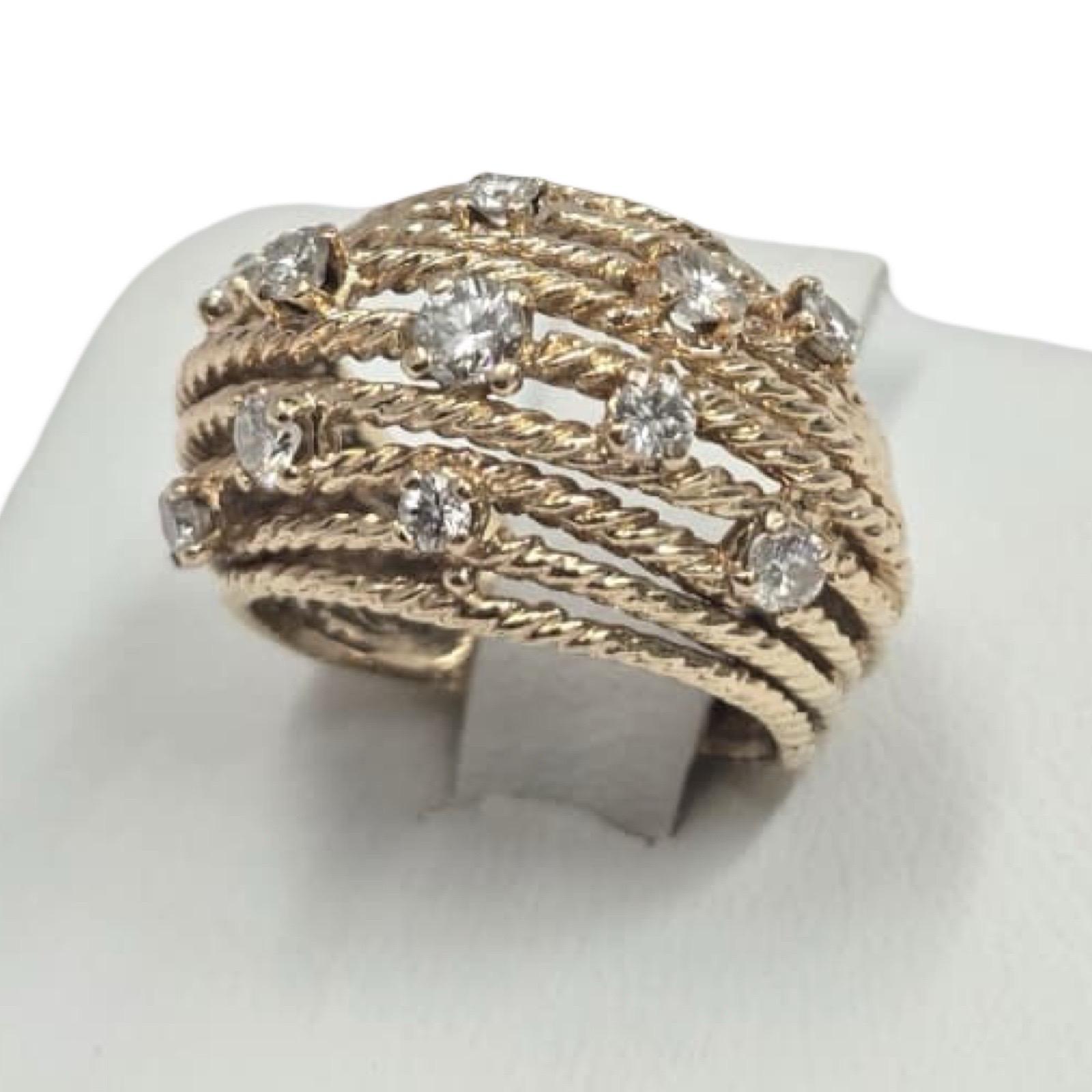 Vintage 14K Gold 0.65ct VS Diamond Multi-Row Rope Dome Ring en vente 7