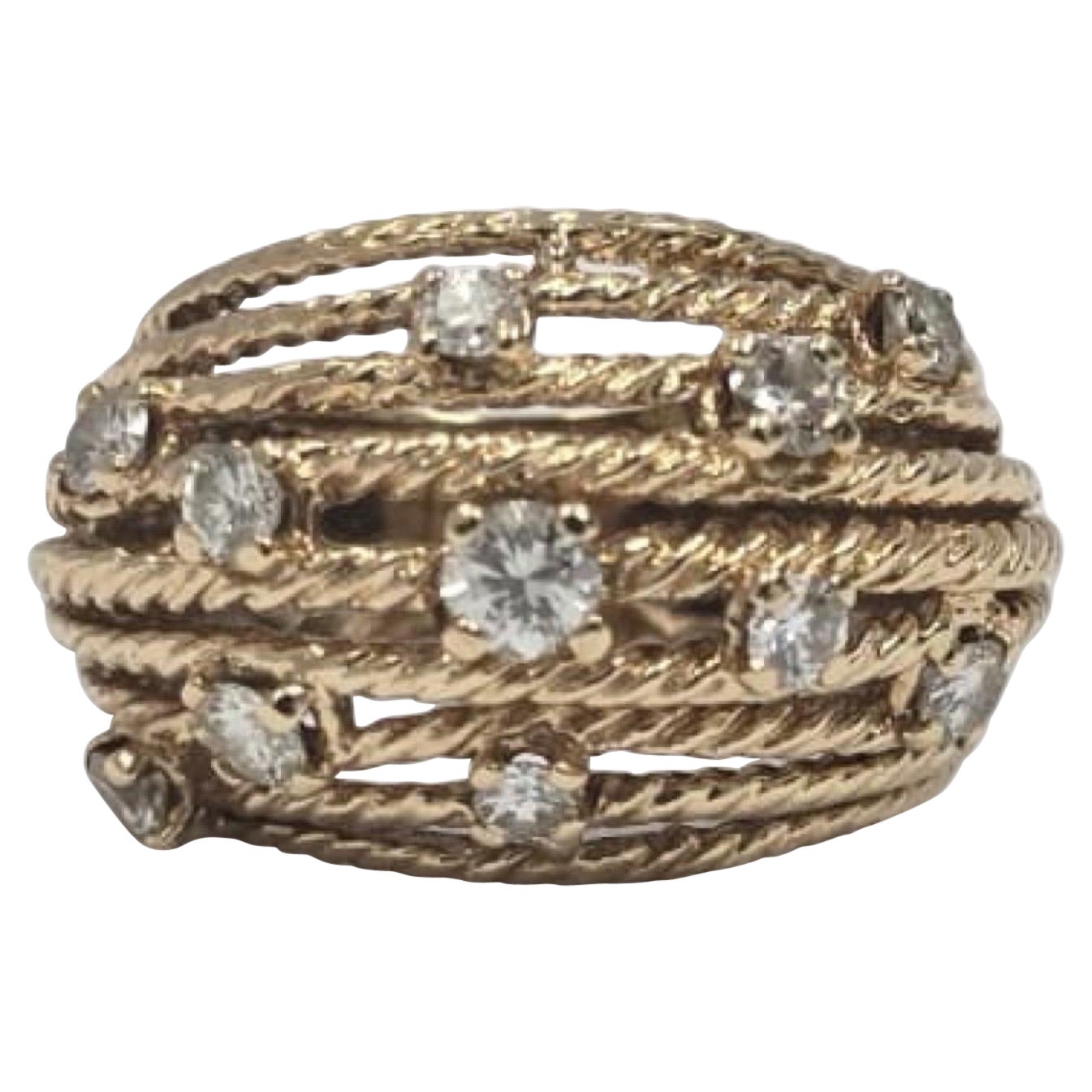 Vintage 14K Gold 0.65ct VS Diamond Multi-Row Rope Dome Ring
