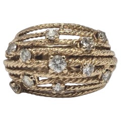 Vintage 14K Gold 0.65ct VS Diamond Multi-Row Rope Dome Ring