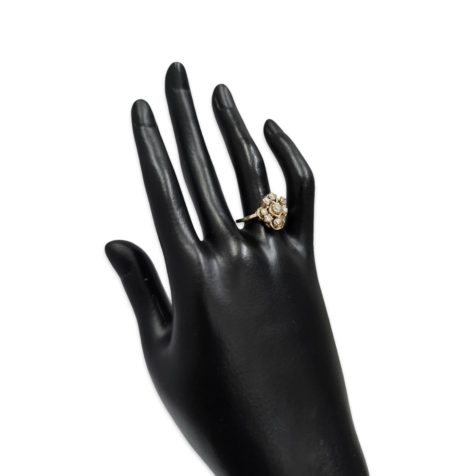 Anello Vintage in oro 14K con diamante da 1,00tcw a grappolo In condizioni buone in vendita a Miami, FL