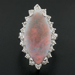 Vintage 14k Gold 10.28ct GIA Marquise Cabochon Opal & Diamond Halo Cocktail Ring
