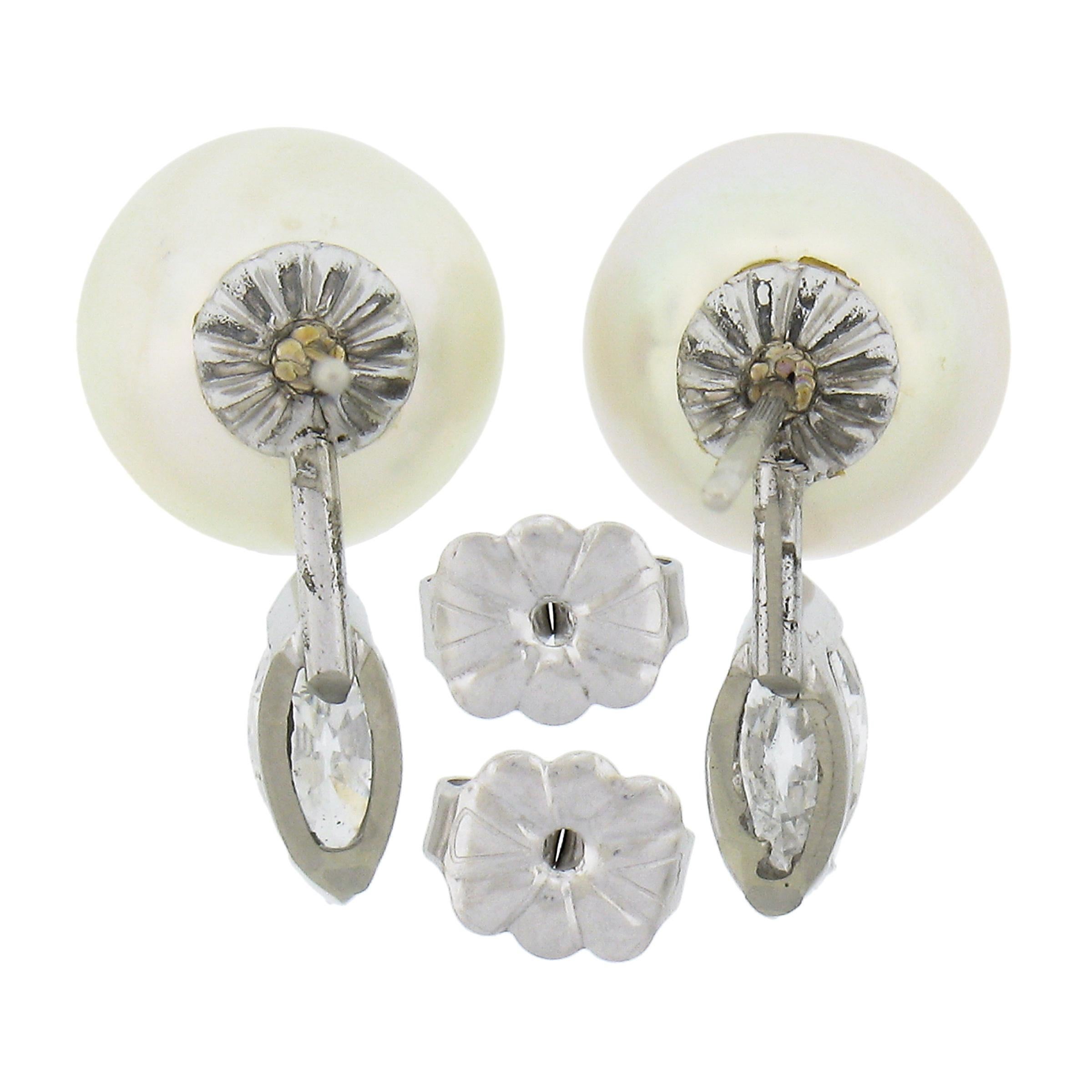 Clous d'oreilles vintage en or 14 carats, perles de culture de 10 mm et diamants de 0,65 carat Pour femmes en vente