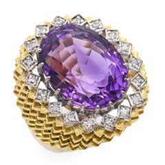 Vintage 14k Gold 11ct Amethyst und Diamant Cocktail Ring