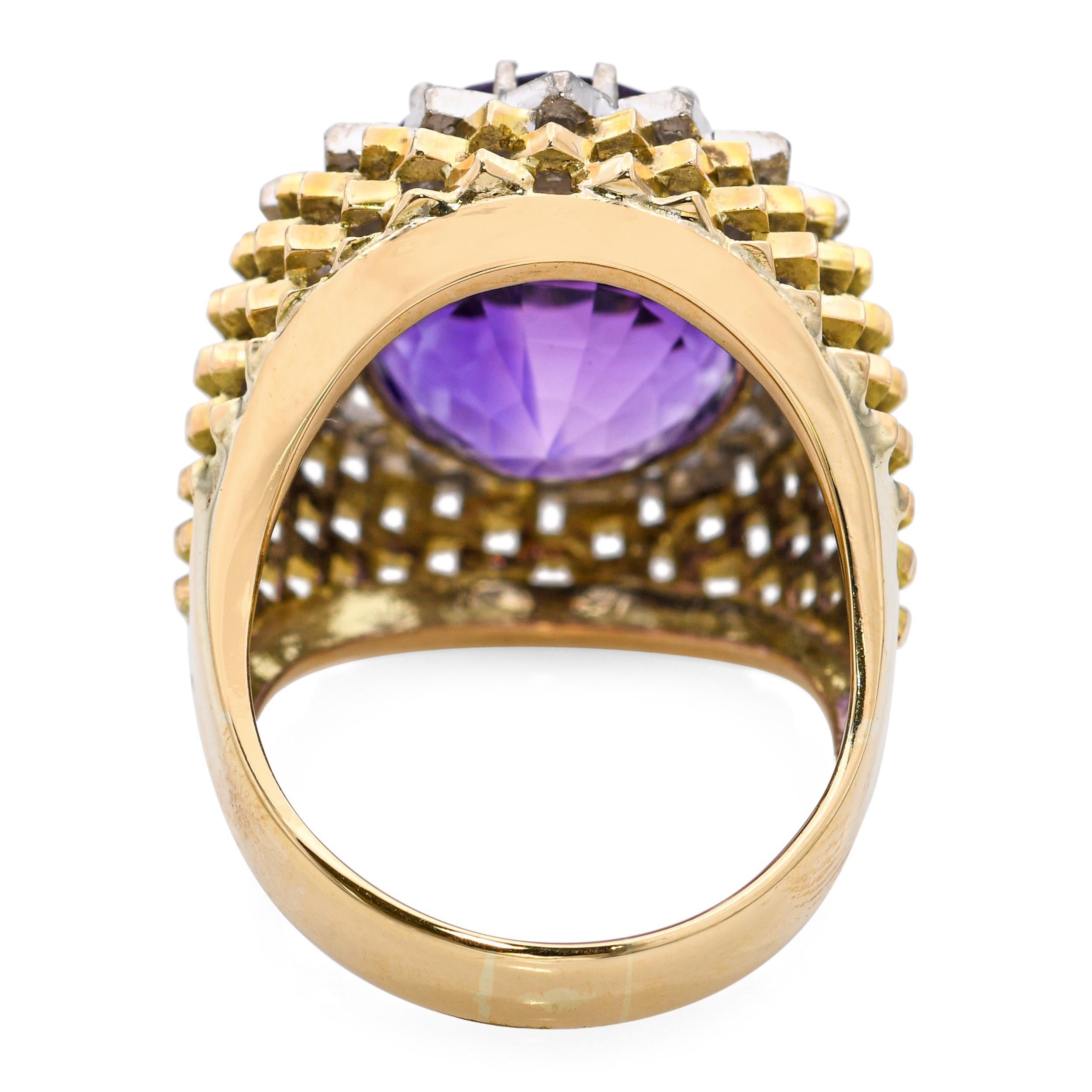 Donna Anello da cocktail in oro 14k 11ct con ametista e diamante in vendita