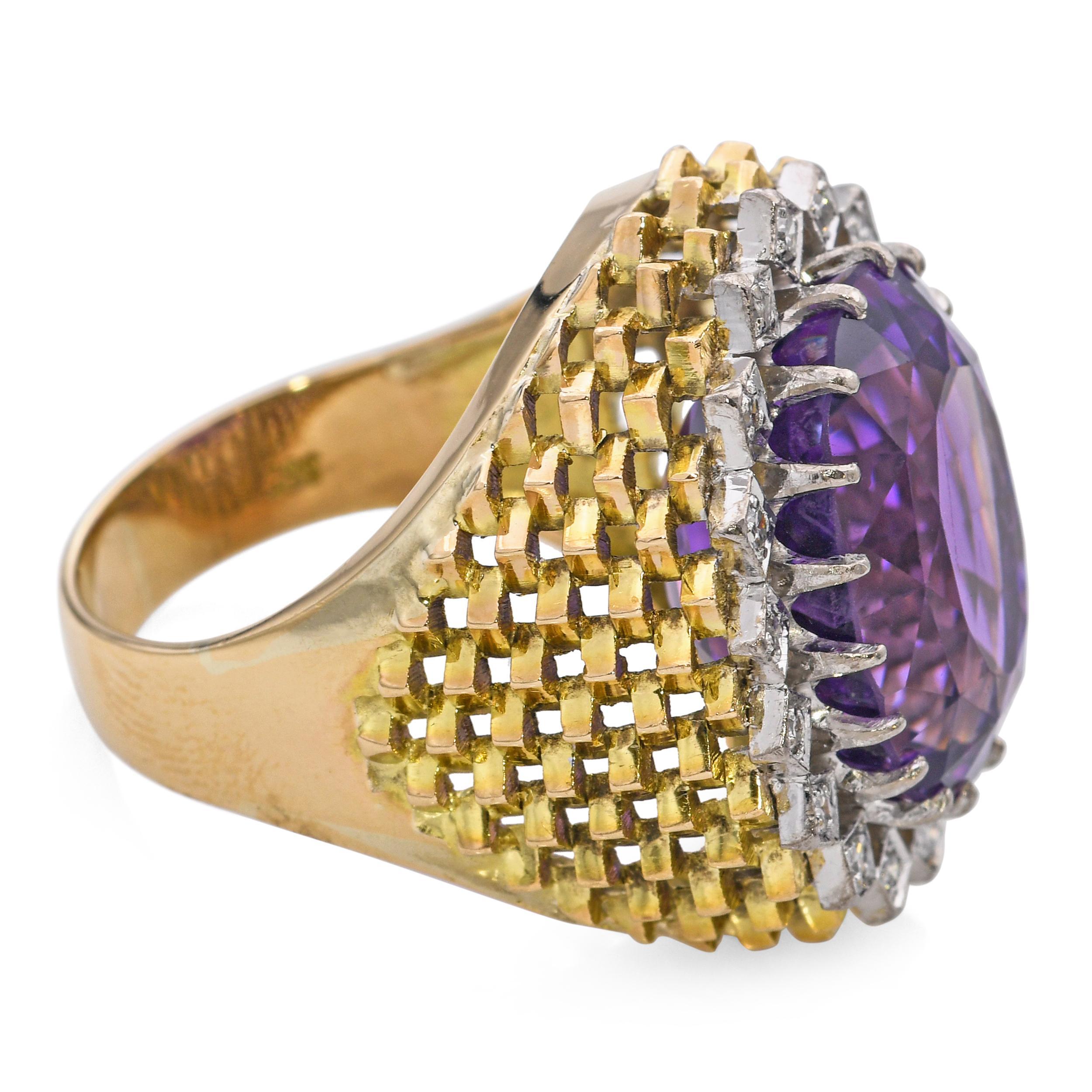 Anello da cocktail in oro 14k 11ct con ametista e diamante in vendita 1