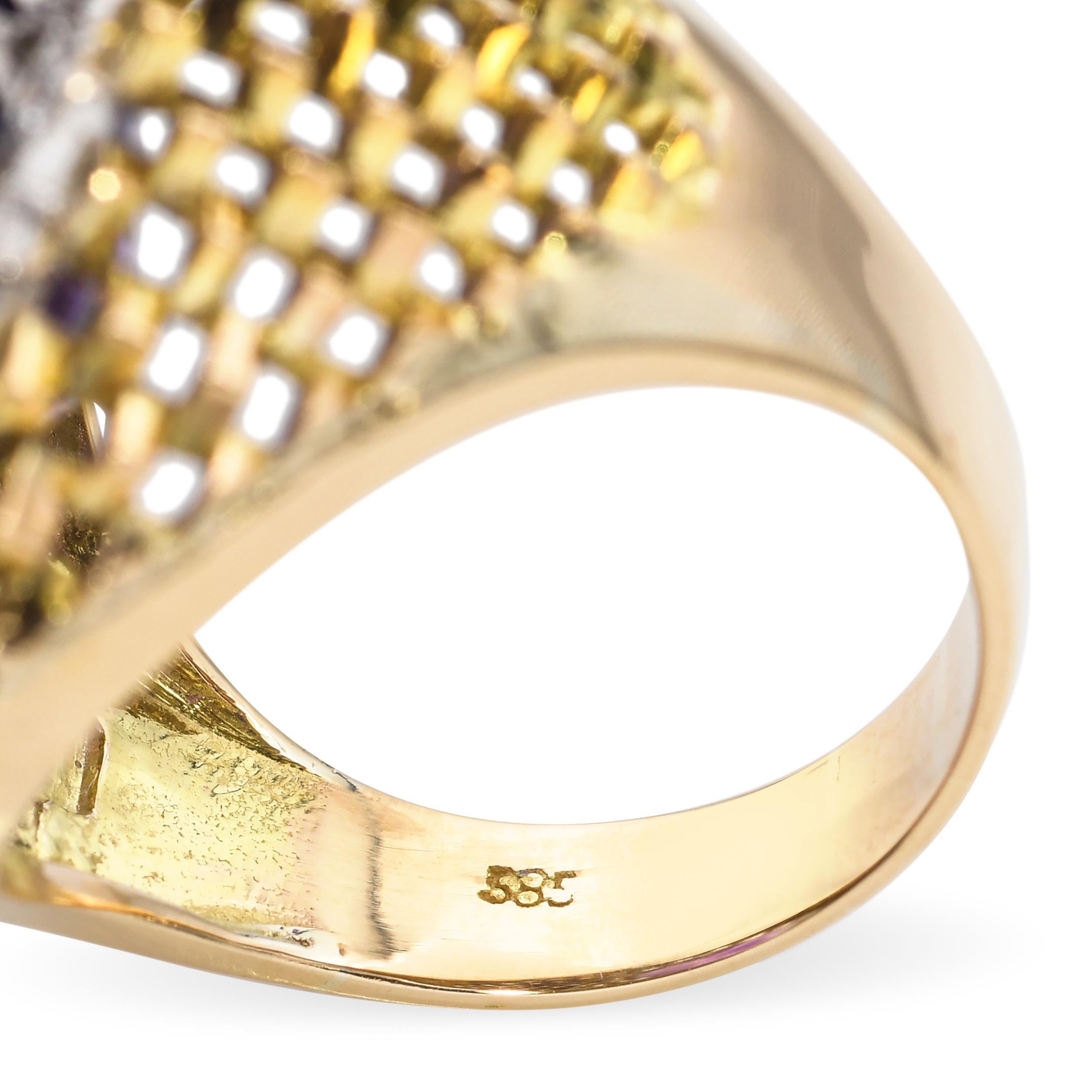 Anello da cocktail in oro 14k 11ct con ametista e diamante in vendita 2