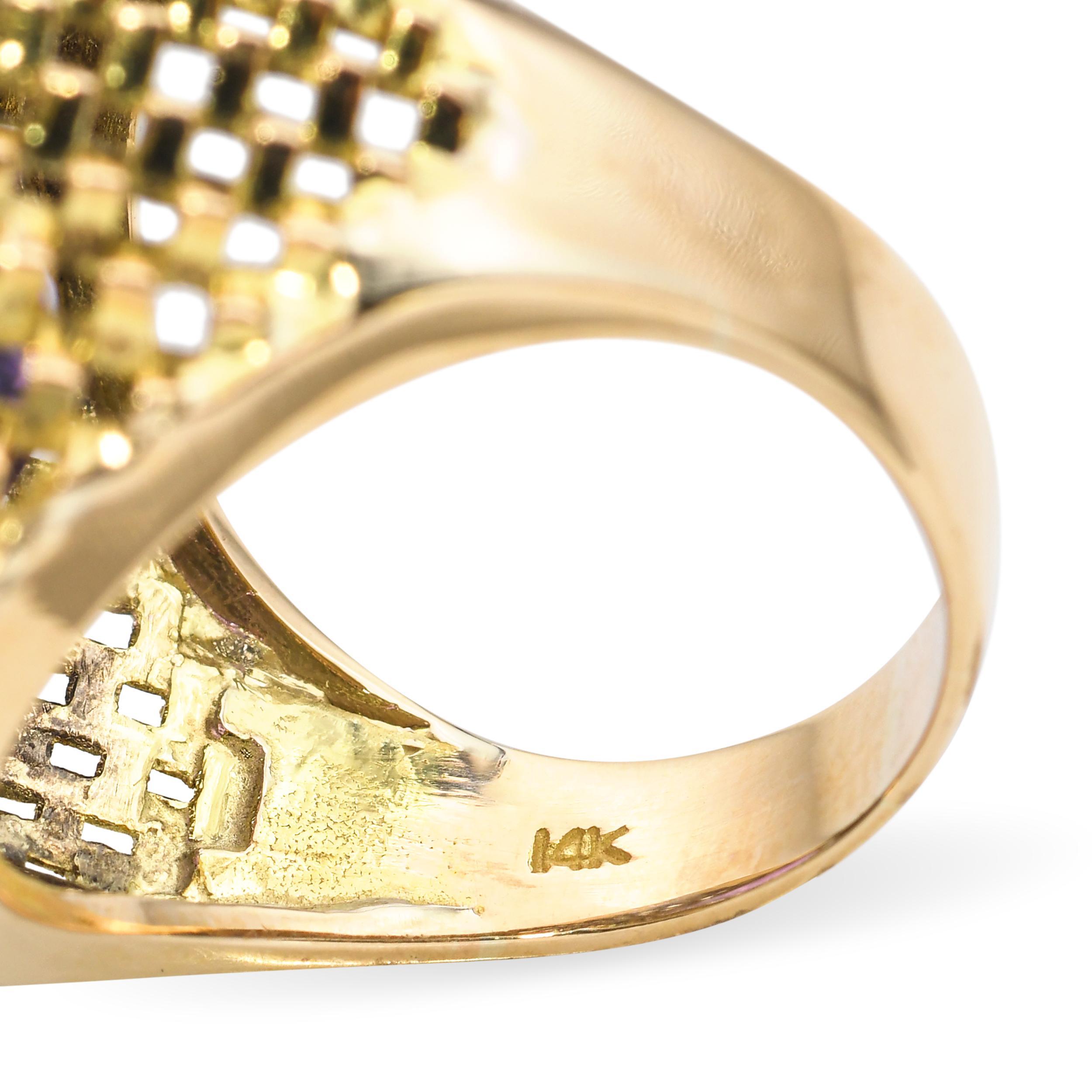 Anello da cocktail in oro 14k 11ct con ametista e diamante in vendita 3
