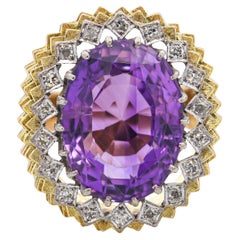 Vintage 14k Gold 11ct Amethyst and Diamond Cocktail Ring