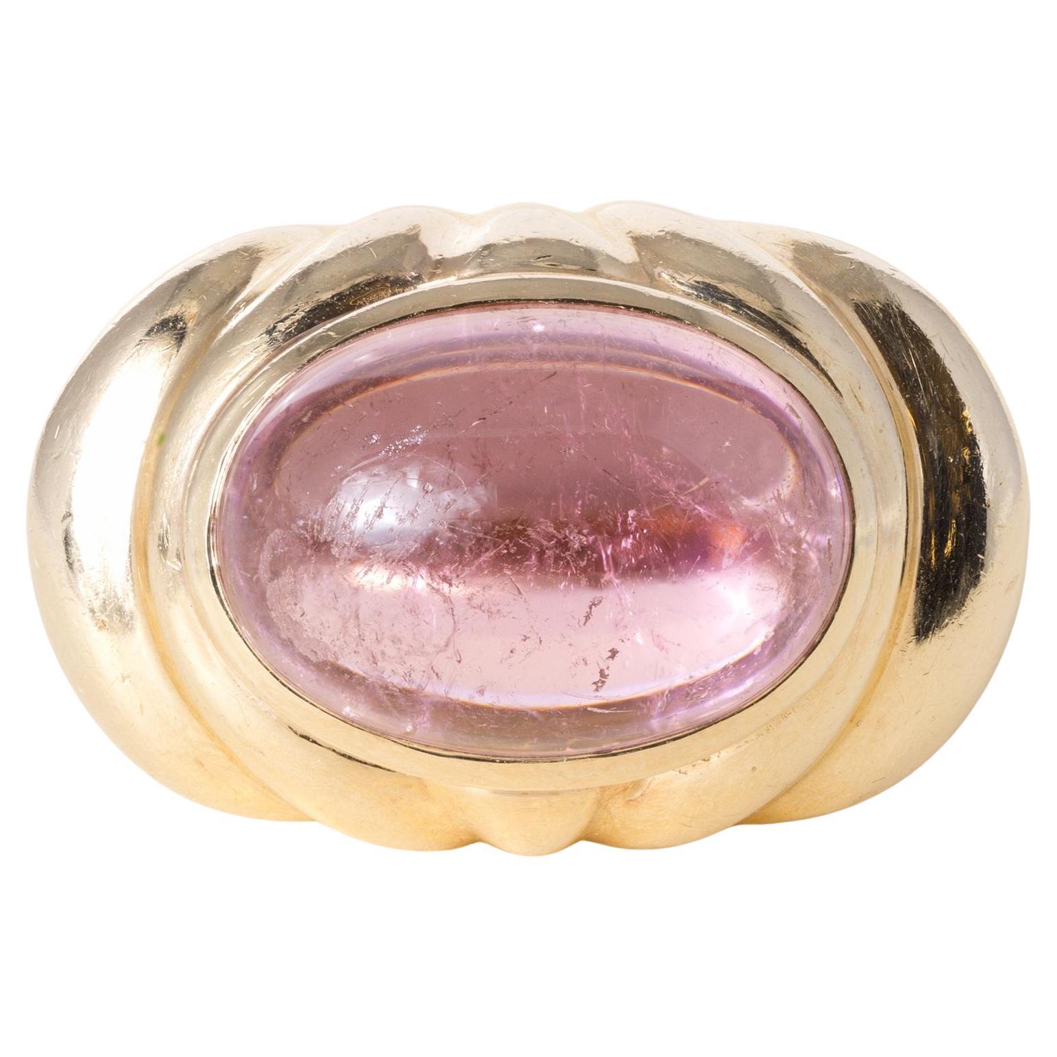 Vintage 14K Gold 12 Carat Pink Tourmaline Cabochon Ring
