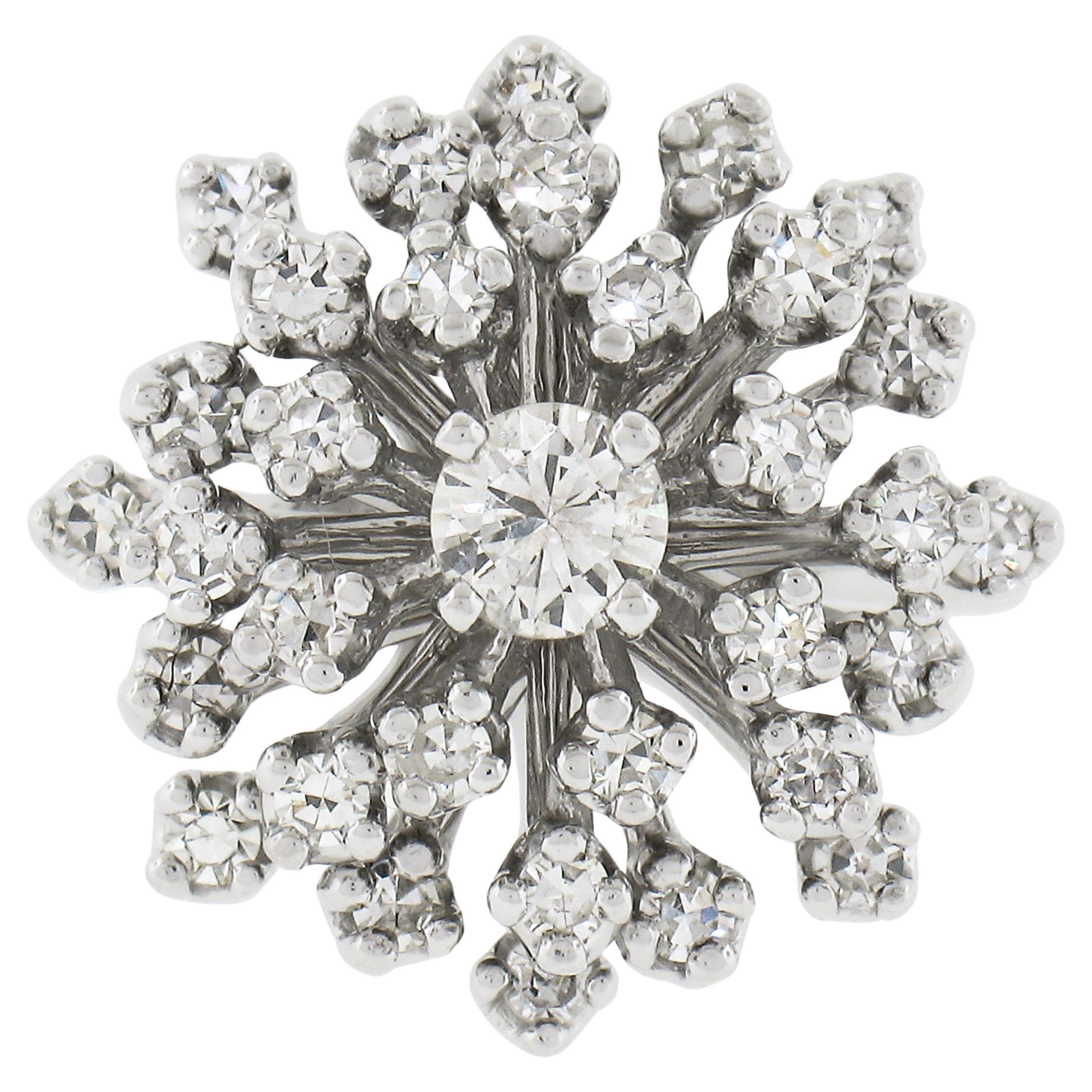 Vintage 14K Gold 1.30ctw Old Single Cut Diamond Snowflake Spray Cluster Ring