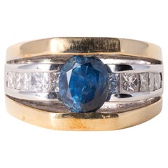 Vintage 14K Gold 1.35 Carat Montana Sapphire and Princess Cut Diamond Ring