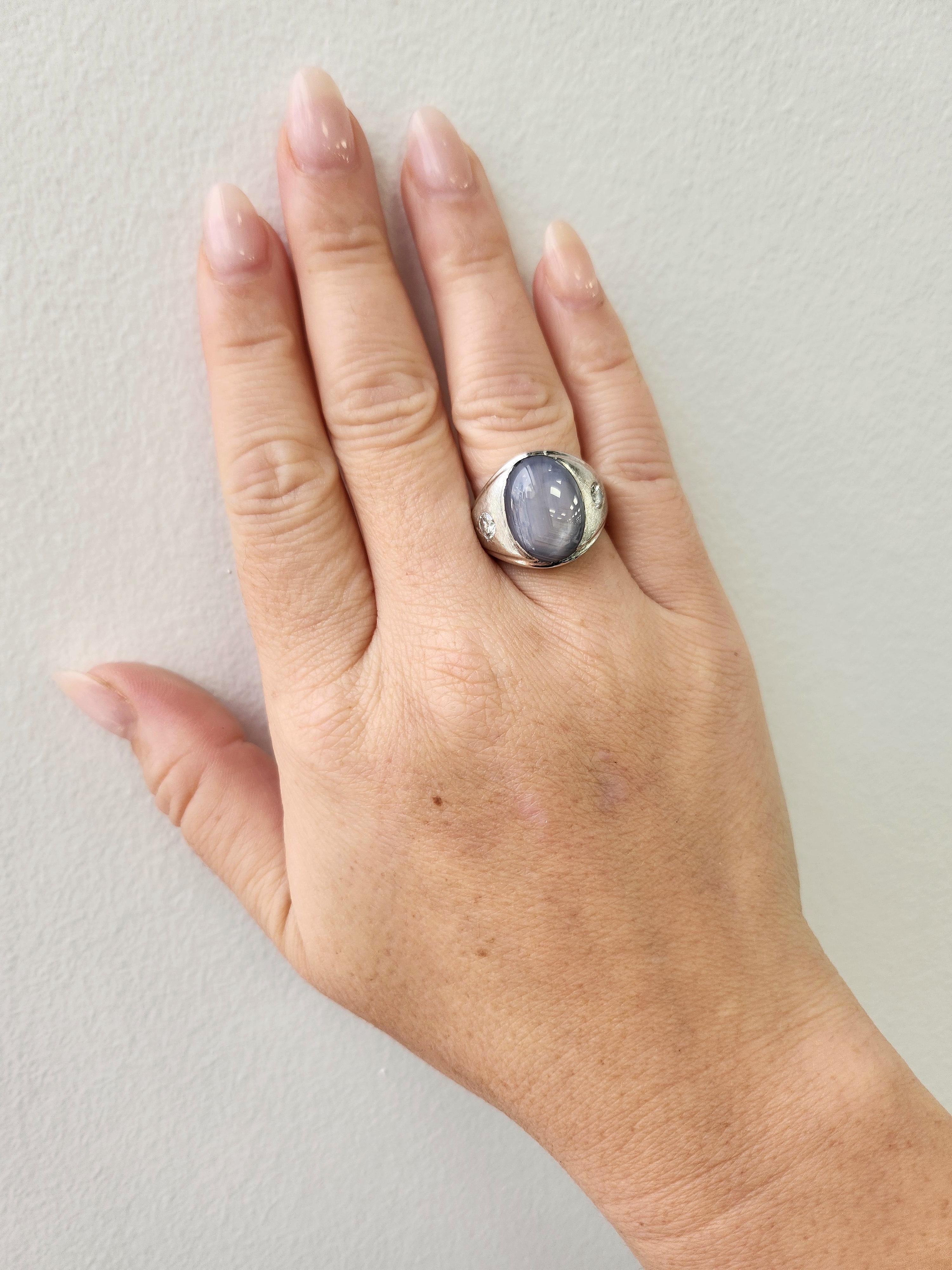 Vintage 14K Gold 13.50 Carat Lavender Star Sapphire Diamond Ring For Sale 1