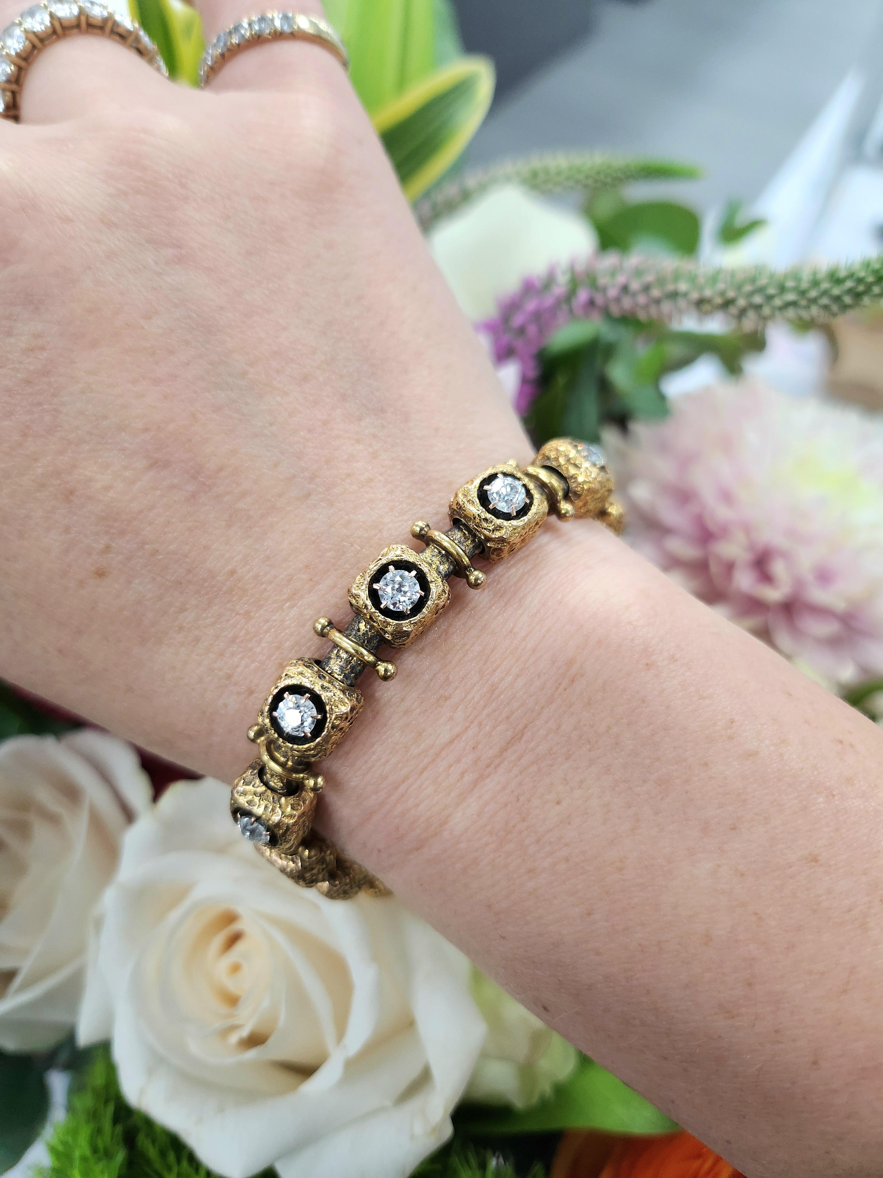 Taglio antico europeo Bracciale d'epoca in oro 14K con diamanti a cubo taglio europeo da 1,50 carati TW in vendita
