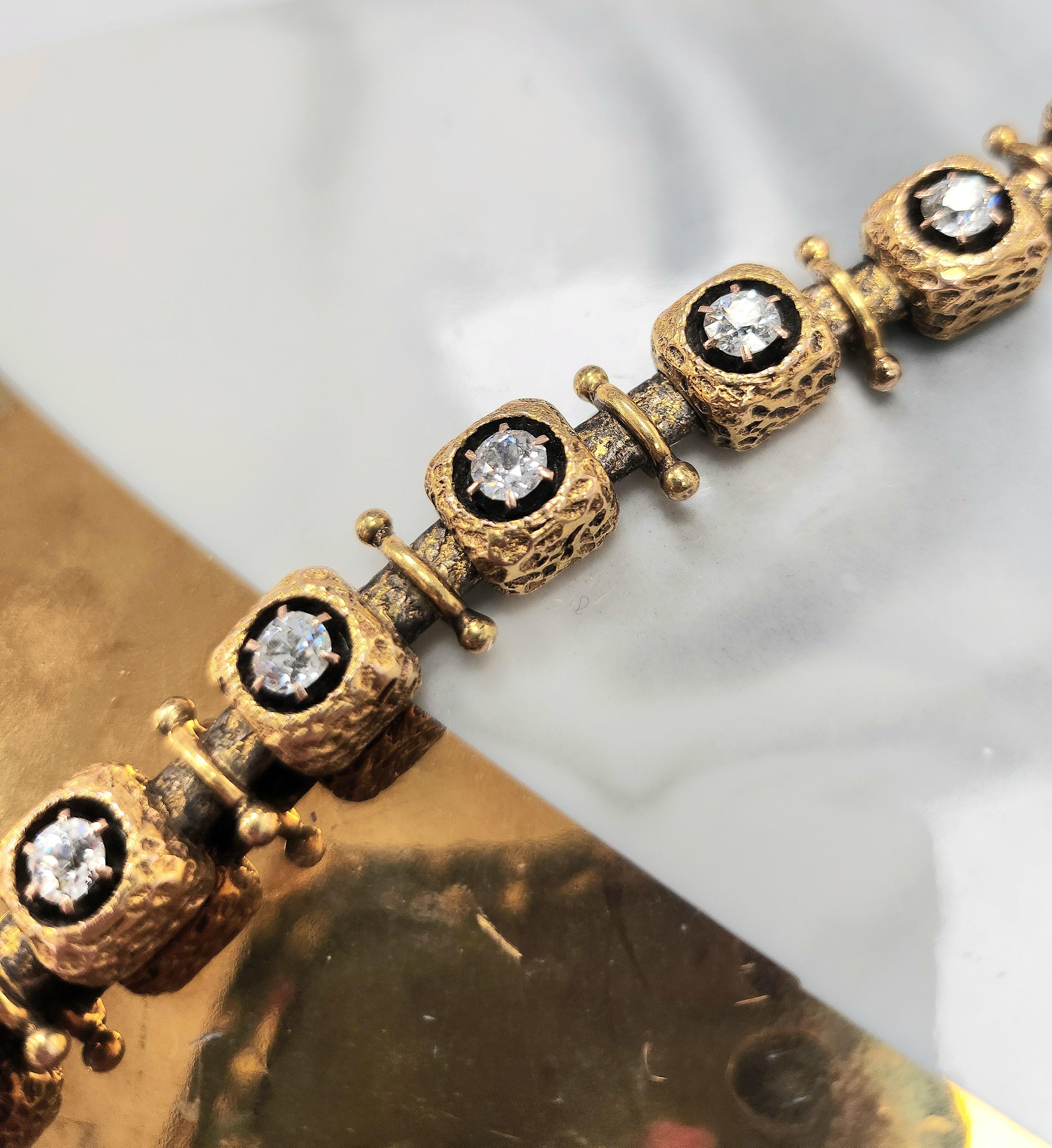 Bracciale d'epoca in oro 14K con diamanti a cubo taglio europeo da 1,50 carati TW In condizioni buone in vendita a Los Angeles, CA
