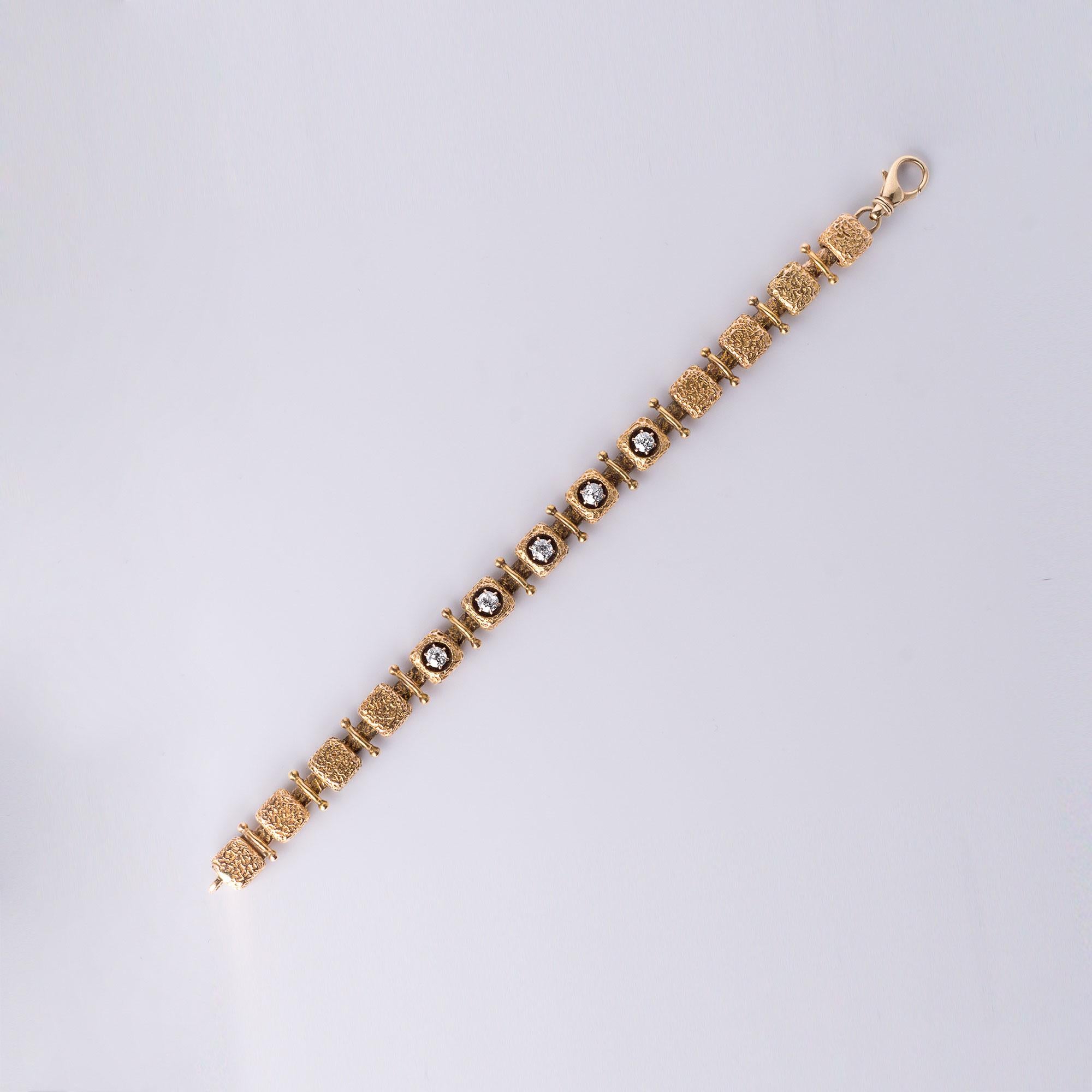 Bracciale d'epoca in oro 14K con diamanti a cubo taglio europeo da 1,50 carati TW in vendita 1