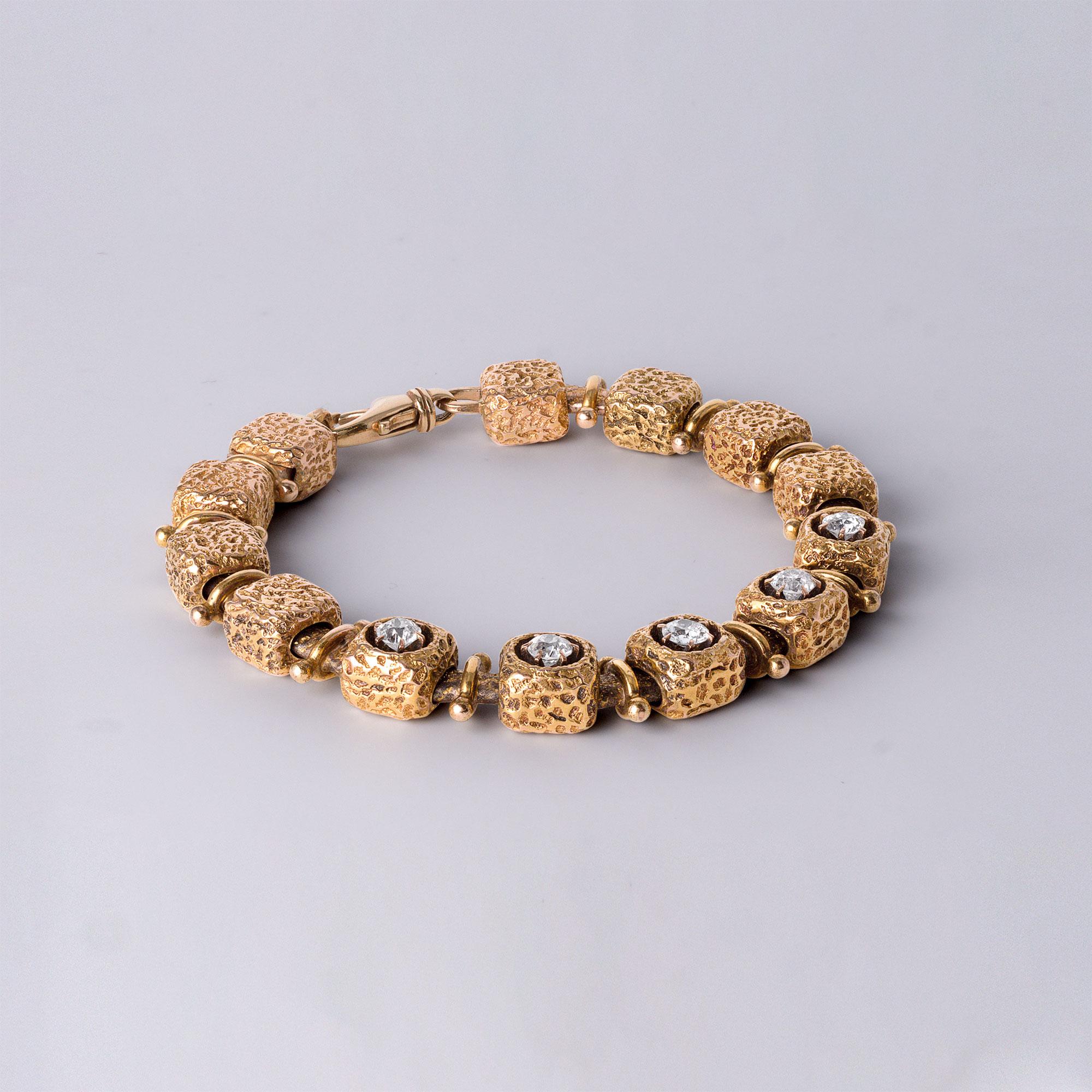 Bracciale d'epoca in oro 14K con diamanti a cubo taglio europeo da 1,50 carati TW in vendita 3