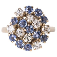 Vintage 14K Gold 1.70 Carats Montana Sapphire and Old European Cut Diamond Ring