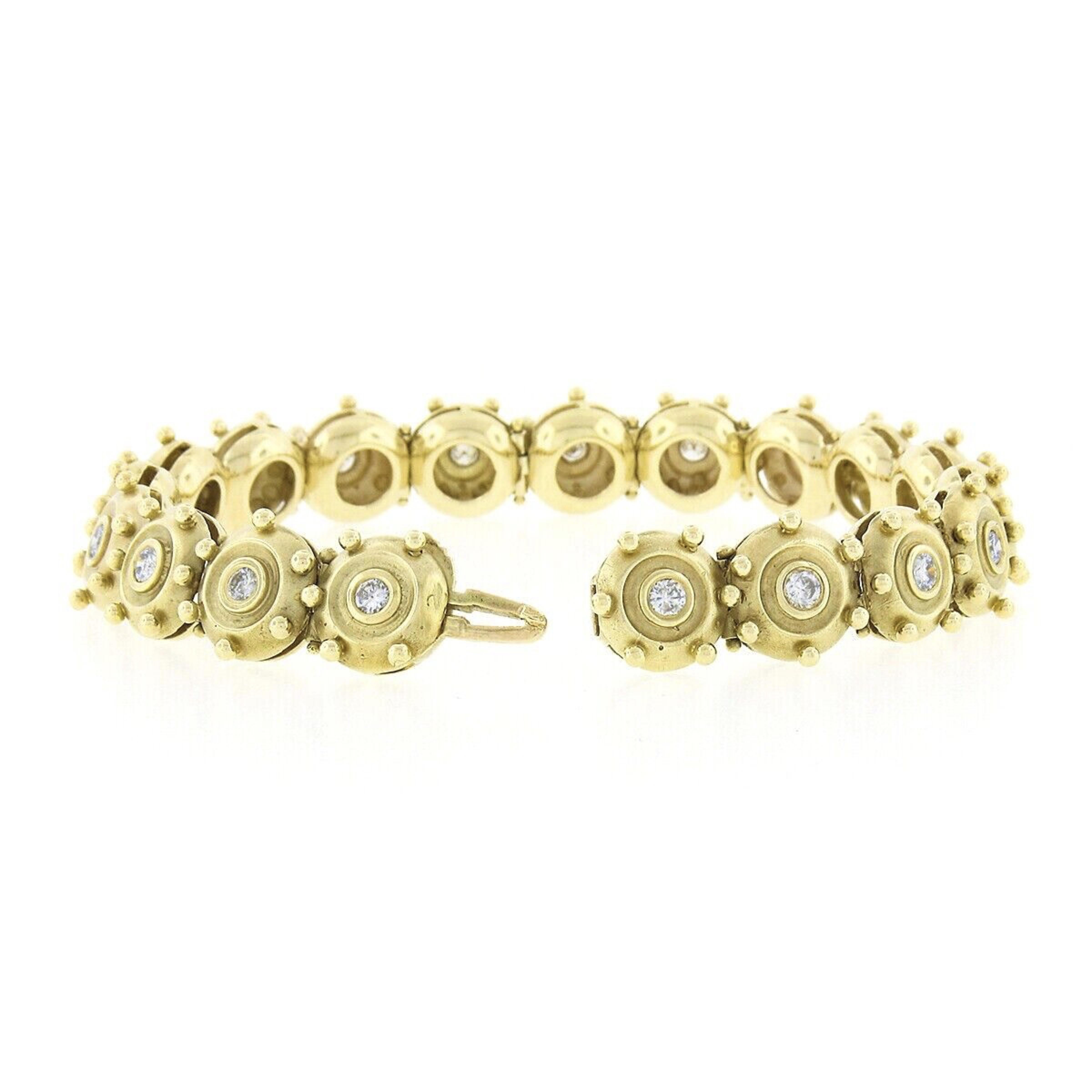Taglio rotondo Bracciale vintage in oro 14k con diamante opaco e castone da 1 centesimo, A Link e perline in vendita
