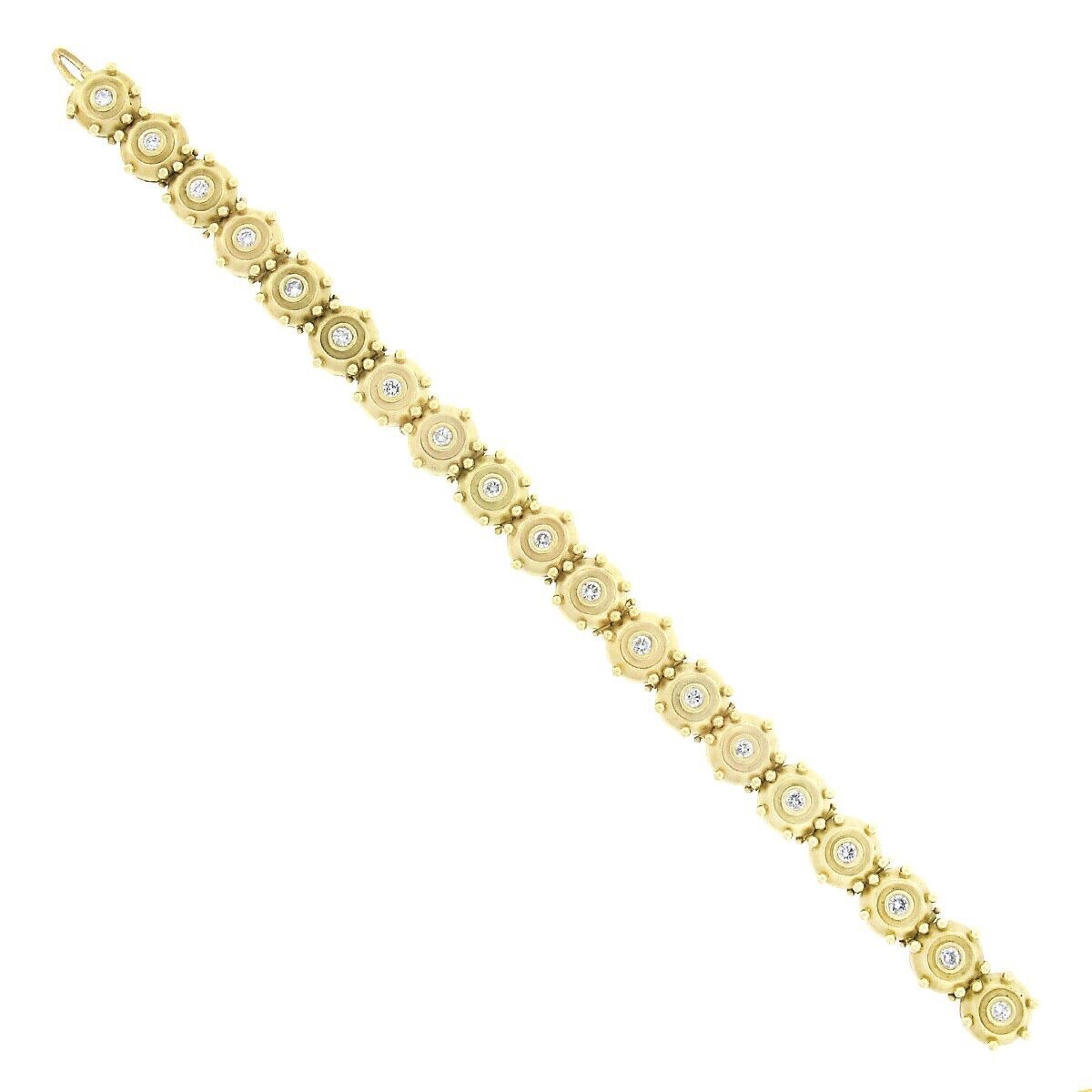 Bracciale vintage in oro 14k con diamante opaco e castone da 1 centesimo, A Link e perline In condizioni buone in vendita a Montclair, NJ
