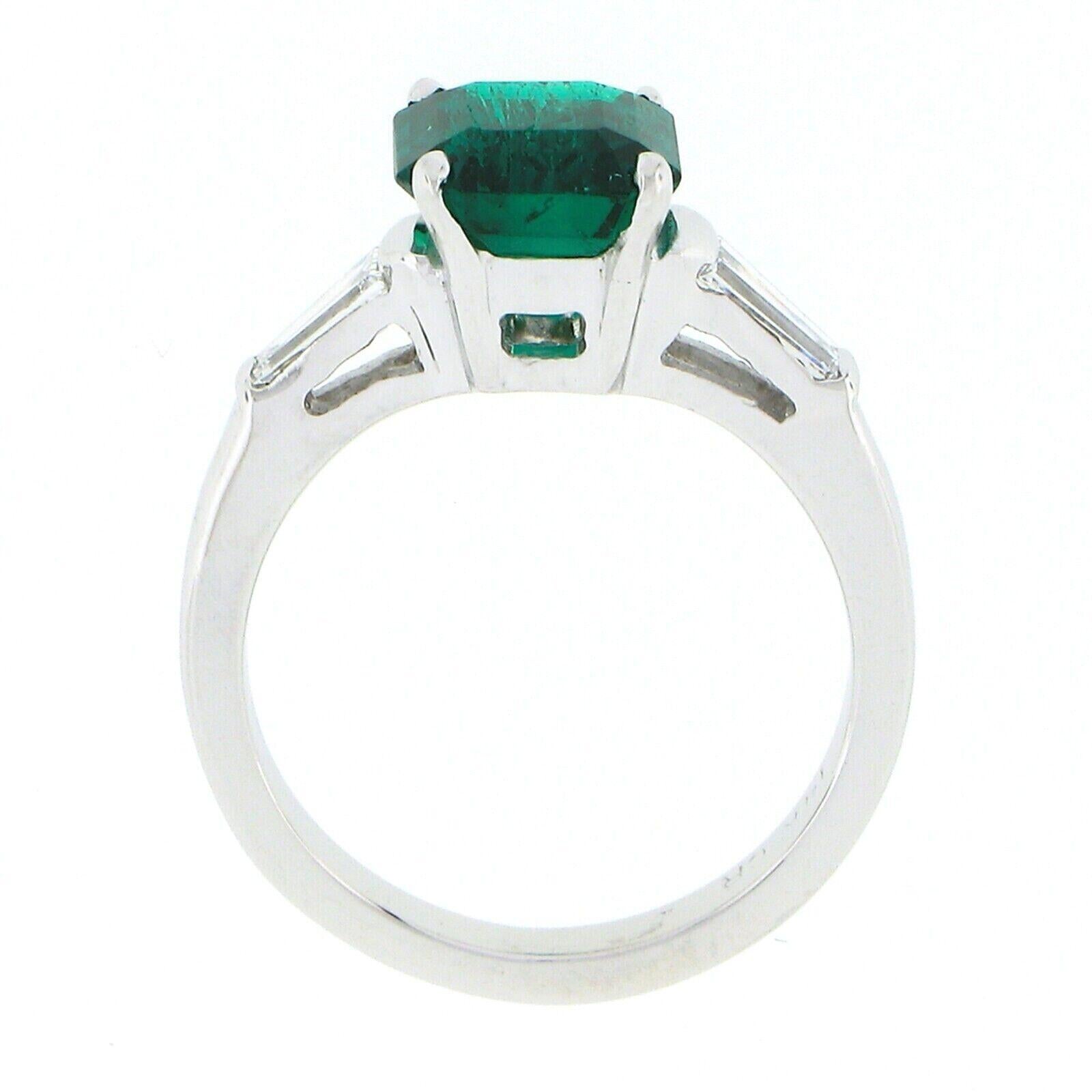 Vintage 14K Gold 2.01ctw SSEF Colombian Emerald & Baguette Diamond 3 Stone Ring 2