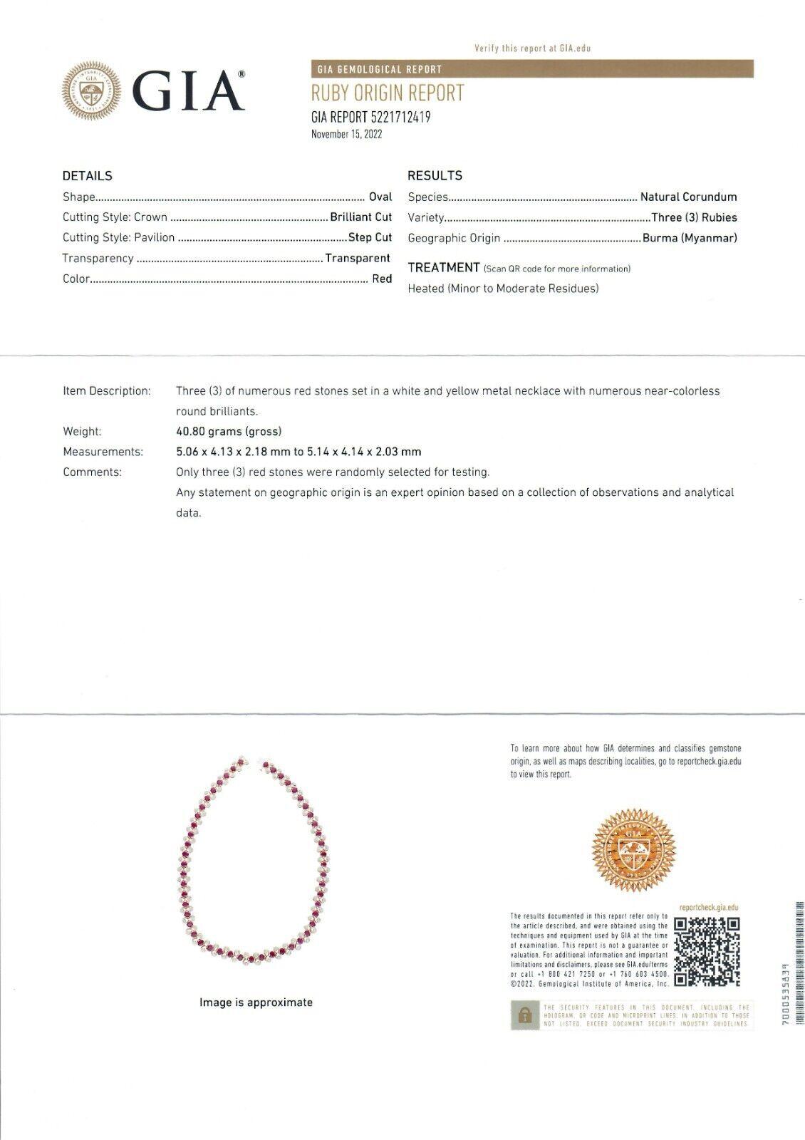 Vintage 14K Gold 21ctw GIA Burma Ruby & Diamond Figure 8 Link Statement Necklace For Sale 4