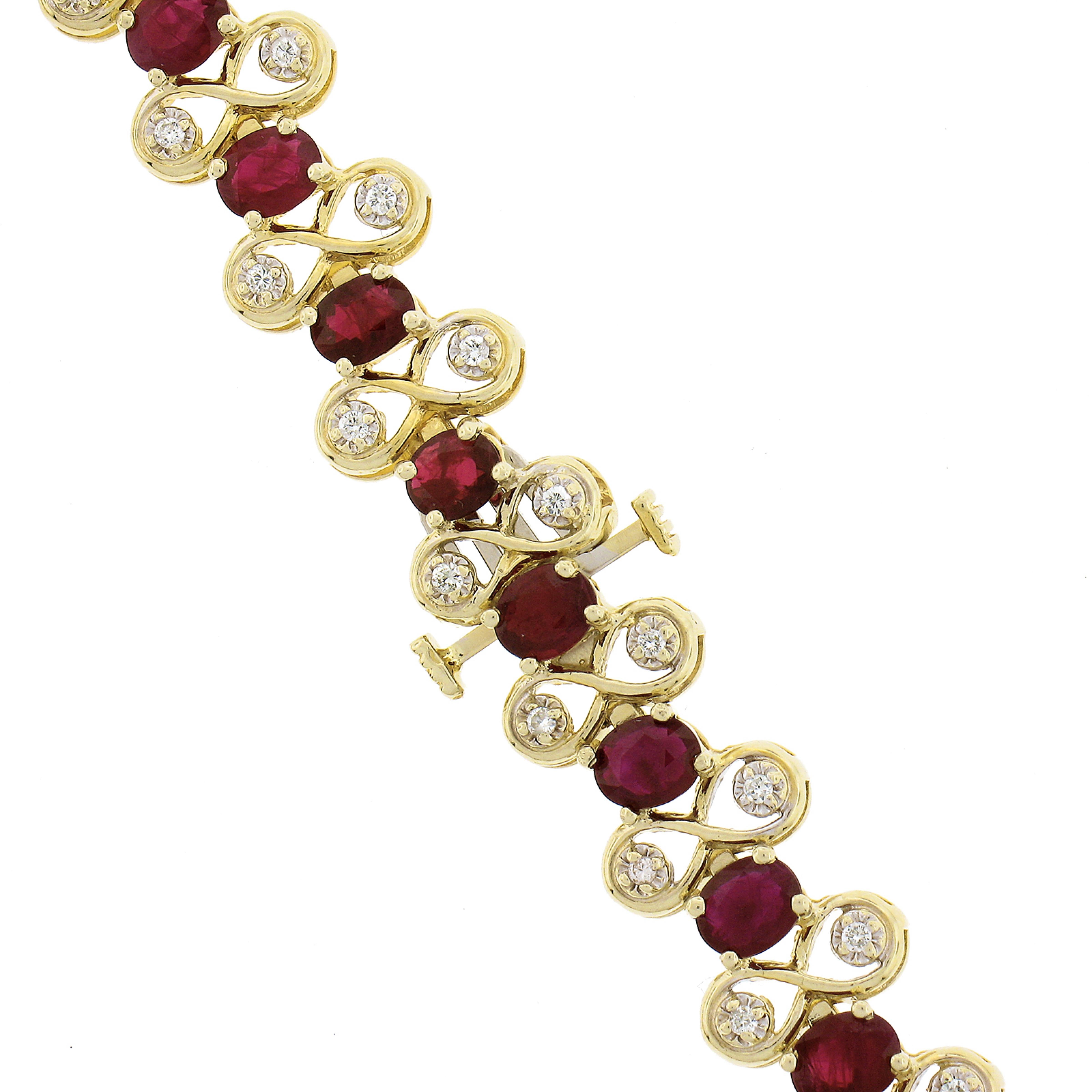 Oval Cut Vintage 14K Gold 21ctw GIA Burma Ruby & Diamond Figure 8 Link Statement Necklace For Sale