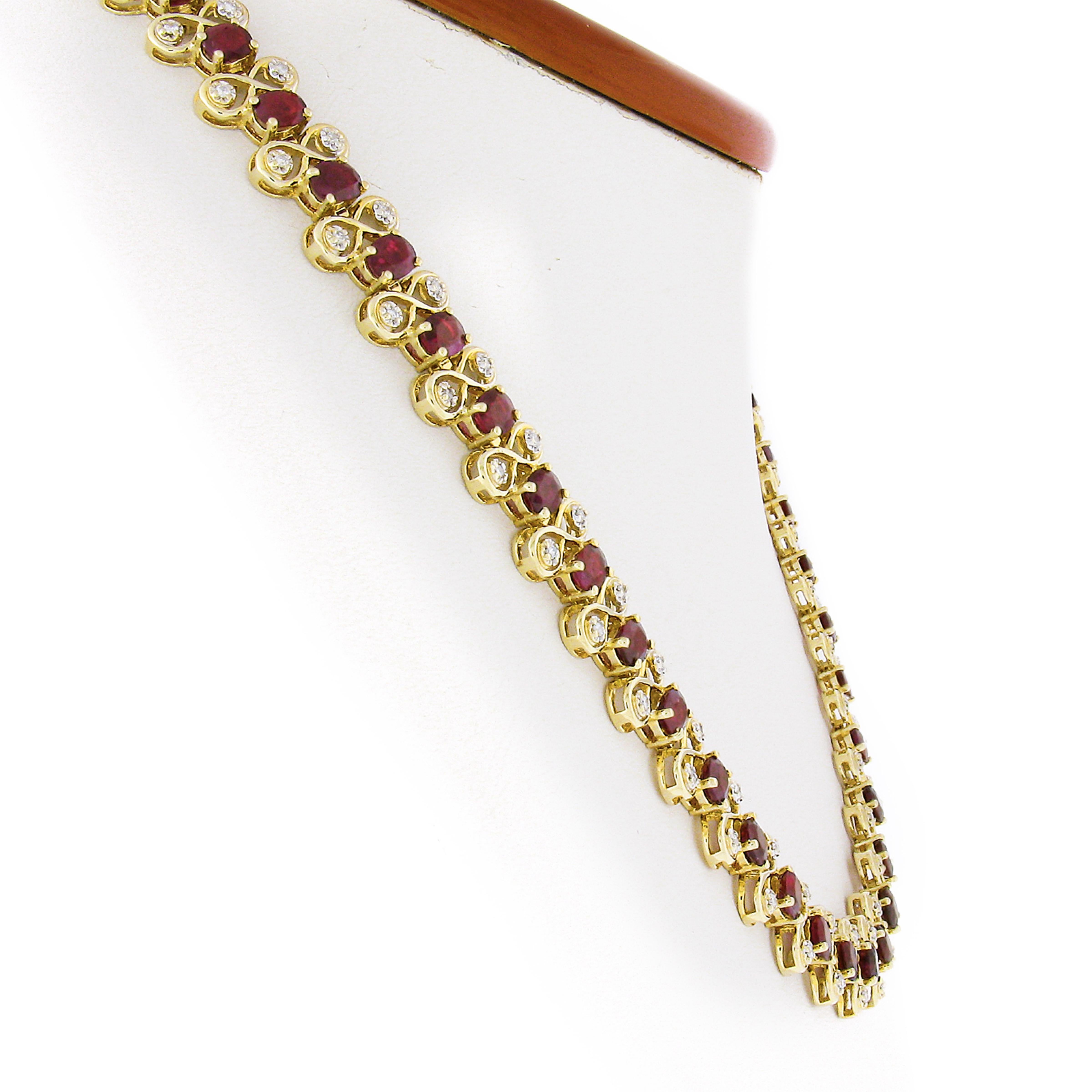 Vintage 14K Gold 21ctw GIA Burma Ruby & Diamond Figure 8 Link Statement Necklace In Excellent Condition For Sale In Montclair, NJ