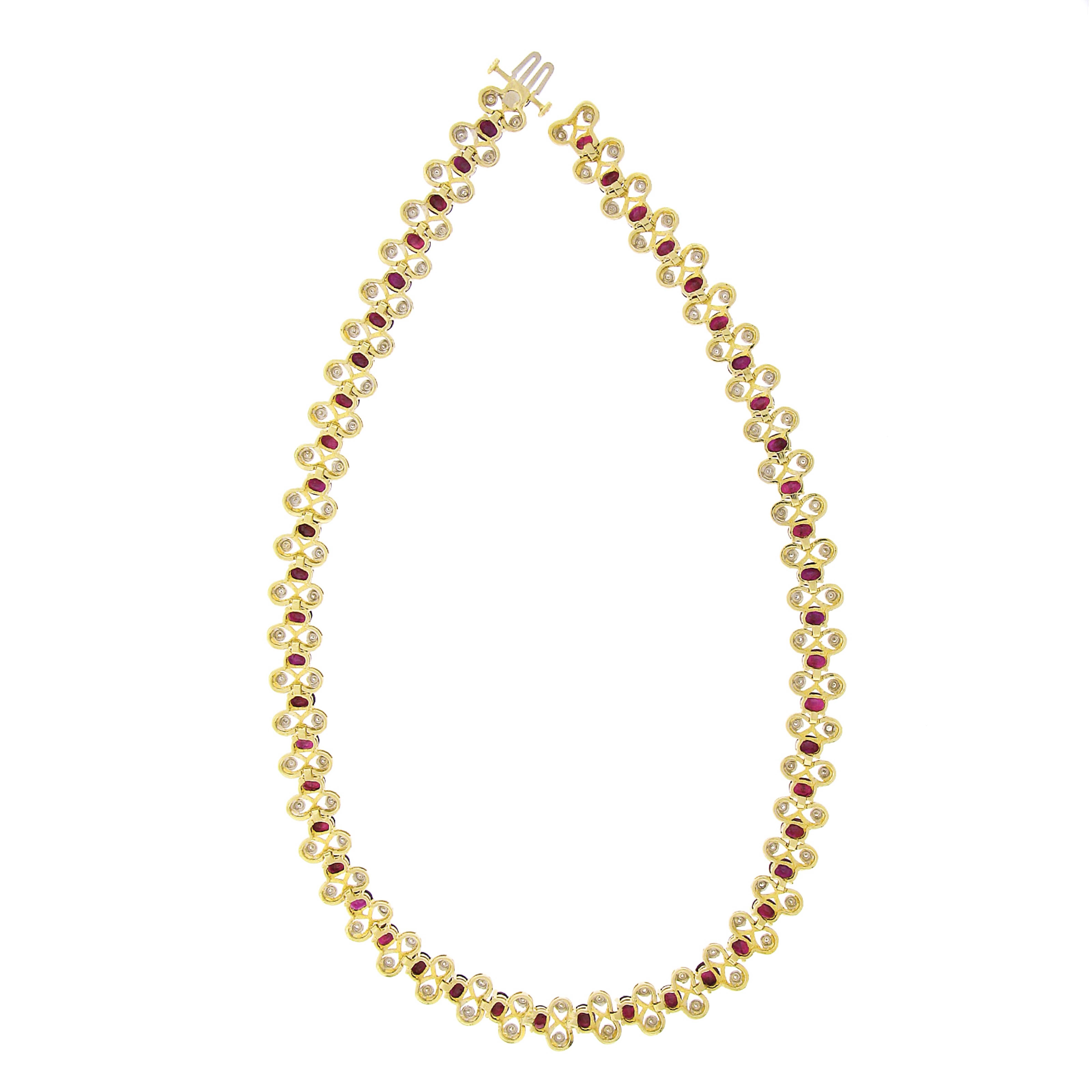 Vintage 14K Gold 21ctw GIA Burma Ruby & Diamond Figure 8 Link Statement Necklace en vente 1
