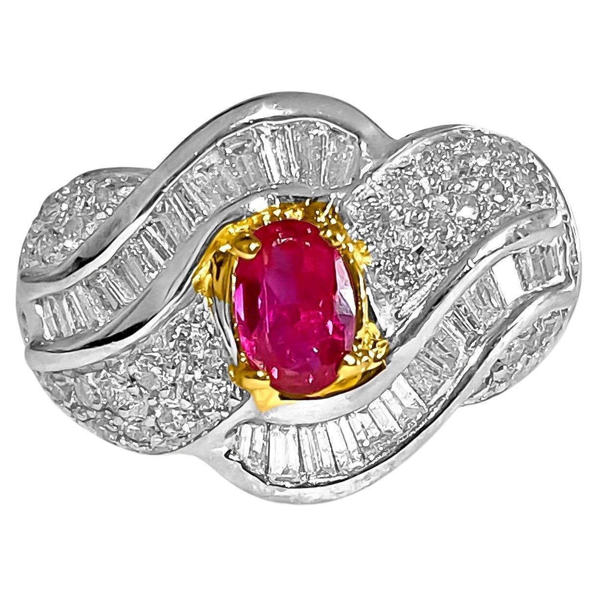 Vintage 14k Gold, 2.70 Carat Ruby and Diamond Ring For Sale at 1stDibs