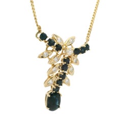 Vintage 14k Gold 2.75ct Sapphire Diamond Floral Pendant 22.5" Curb Link Necklace